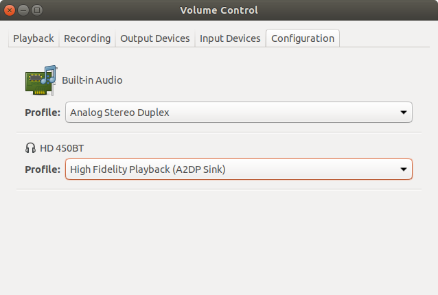screenshot of pavucontrol / Configuration