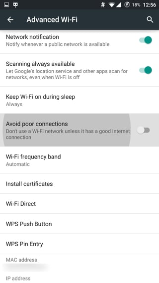 Disable "Avoid poor connections"