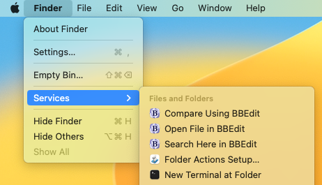 Finder>Services