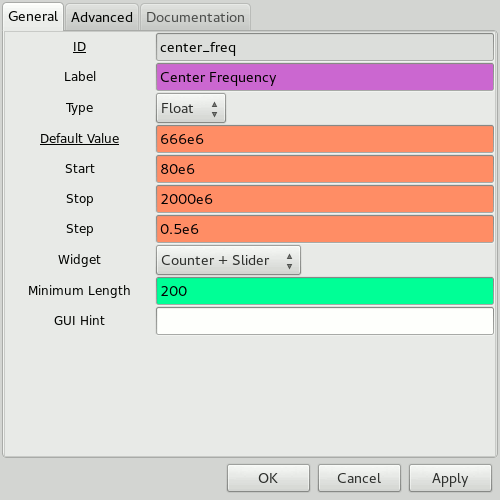 Center Frequency slider