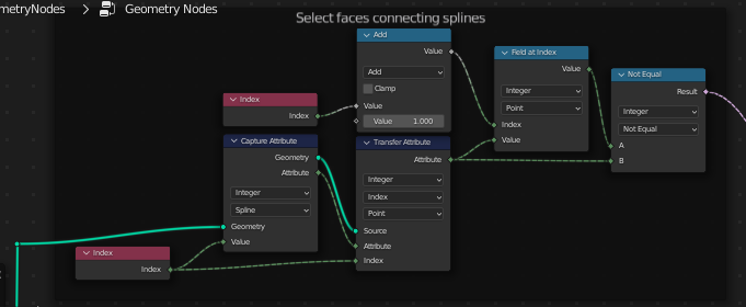 select faces connecting splines