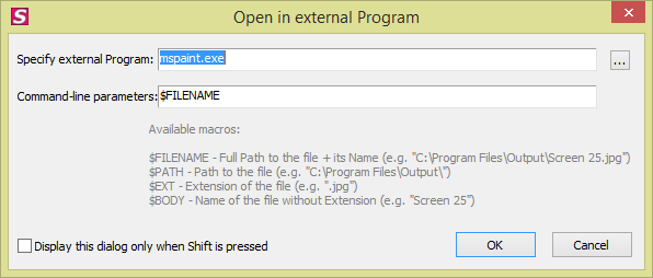 Open in external Program dialog