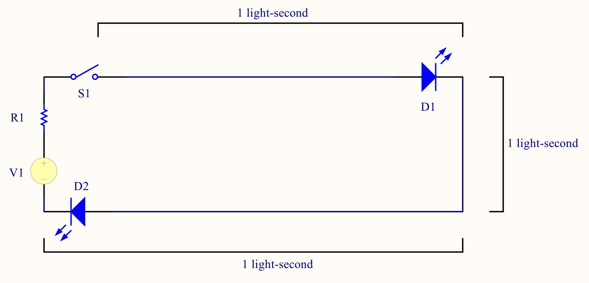 Circuit with a single switch in series with two LEDs