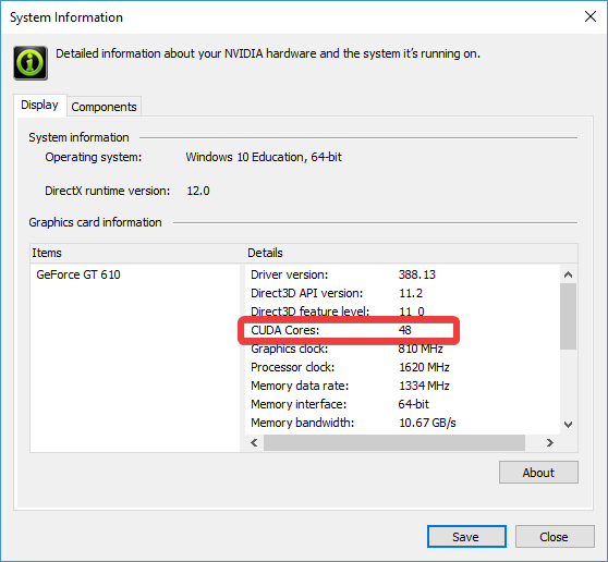 NVidia Control Panel System Information