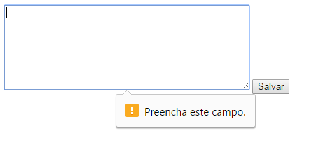 Campo de texto com balão indicativo de preenchimento obrigatório