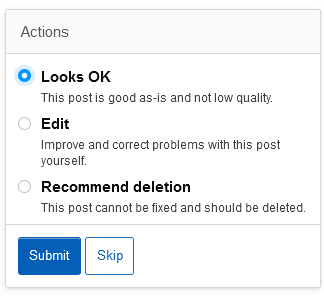 Low Quality Posts review actions