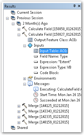 ArcGIS Results panel