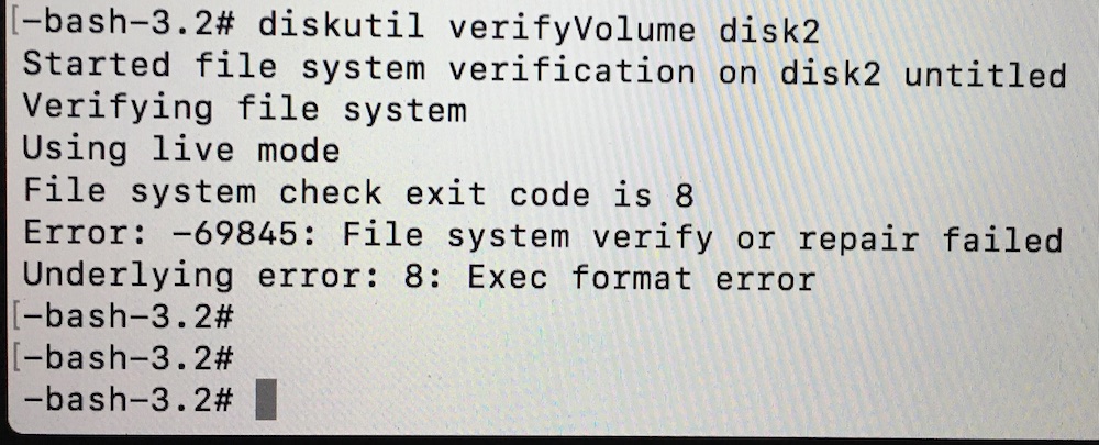 result of diskutil verifyVolume disk2