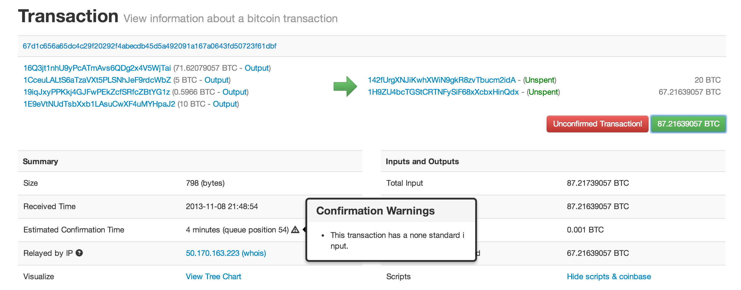 Image of block chain with the warning visible