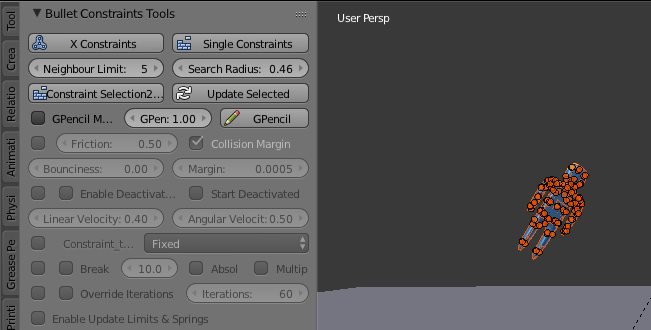 Bullet Constraints Tool panel