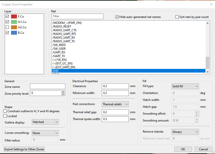 GND fill settings