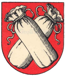 Coat of Arms showing two sacks of wheat crossed.