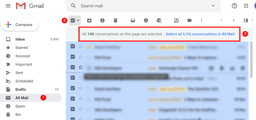 How to delete all messages within a label in Gmail