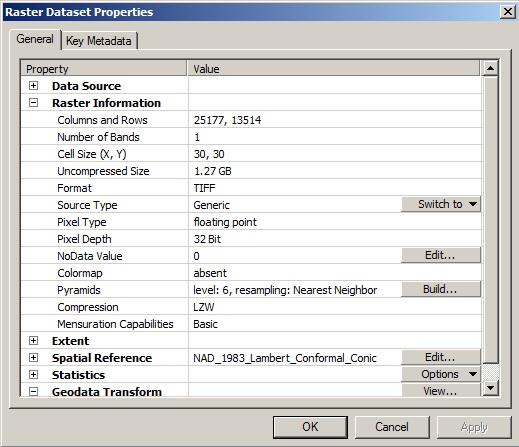 Image of data from one ofthe clipped rasters, uncompressed size does not match what the size in my drive says