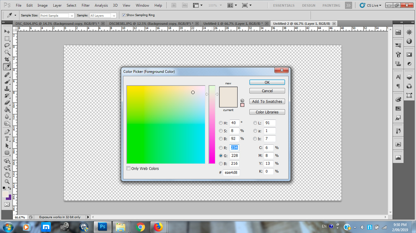 Current default foreground photoshop colour picker, there is no black or white