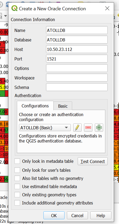 QGIS oracle database configuration