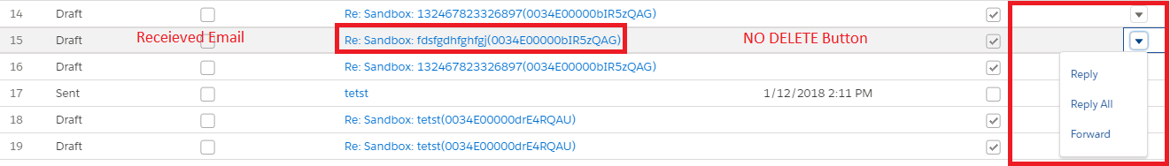 Delete Button Not Available for Received Email