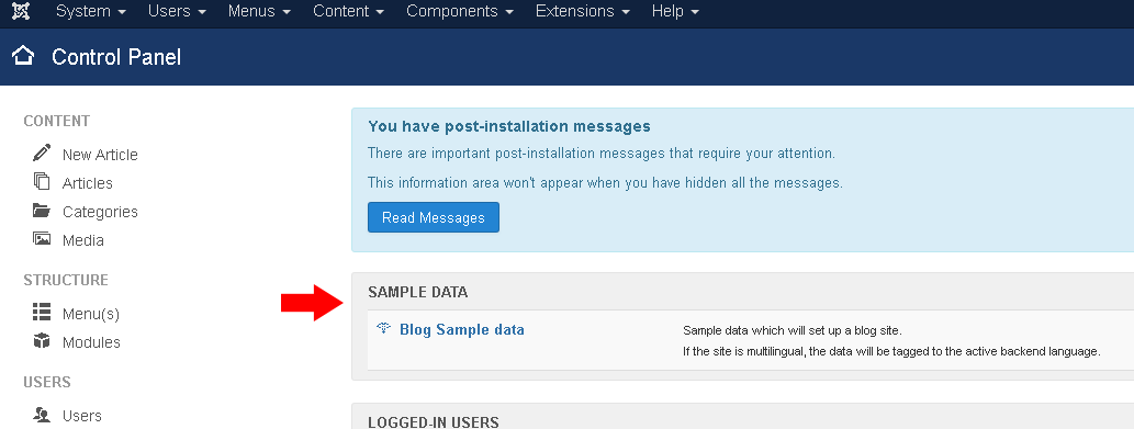 Sample Data Dialogue Box