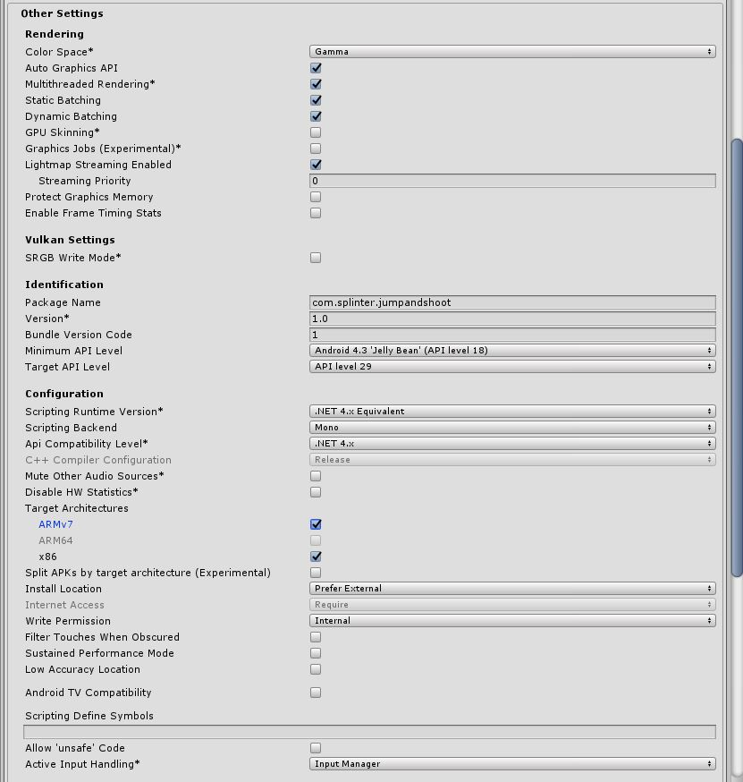 Rendering Settings inspector