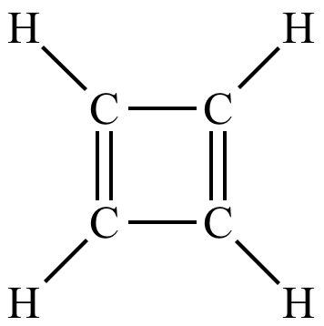 Cyclobutadiene's geometry, provided by http://www.chem.ucla.edu