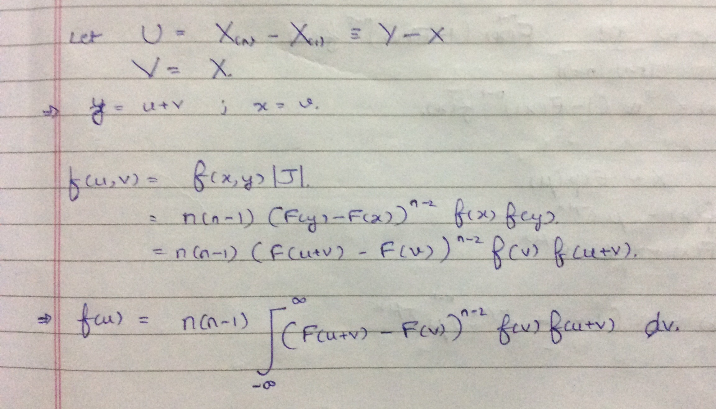 Proof of CDF of $X_{(n)}-X_{(1)}$. (General case when $X_{i}$'s are defined over the range $(-\infty,\infty))$