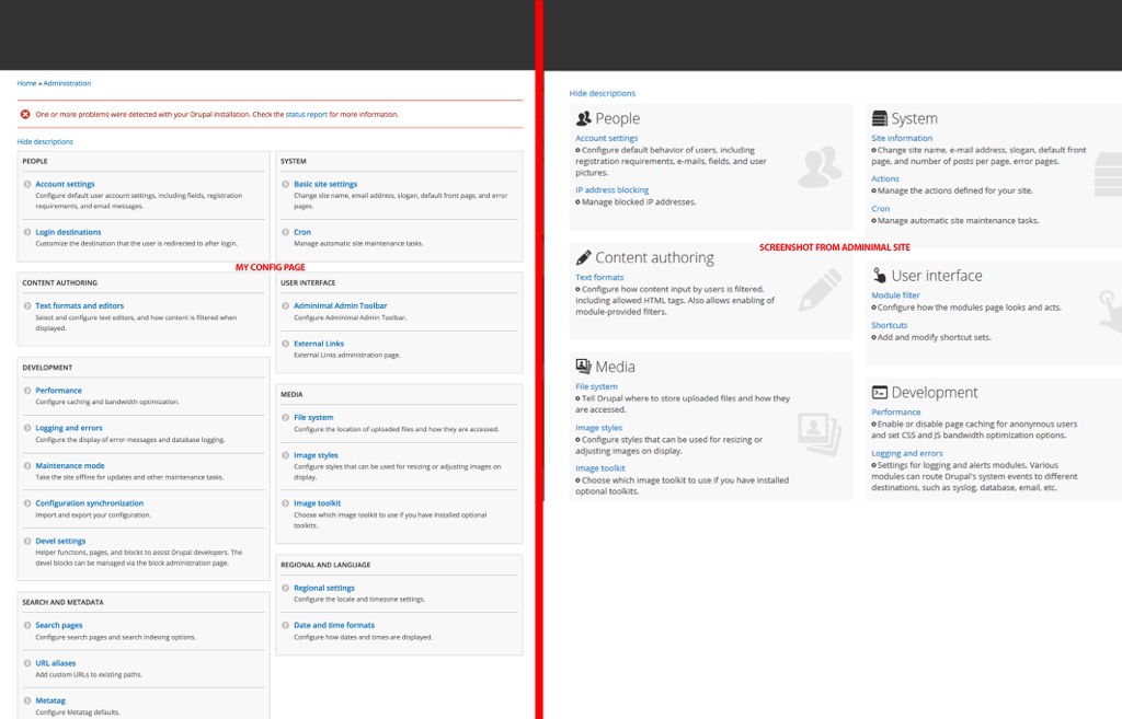 Config page difference