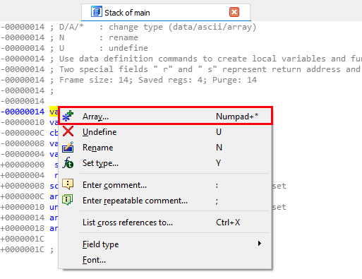 MakeArray to stack variables