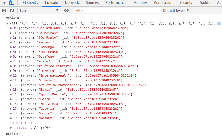 Opções do multselect 