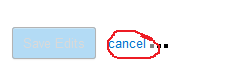 the cancel button next to a greyed-out save-edits button, and the upload throbber