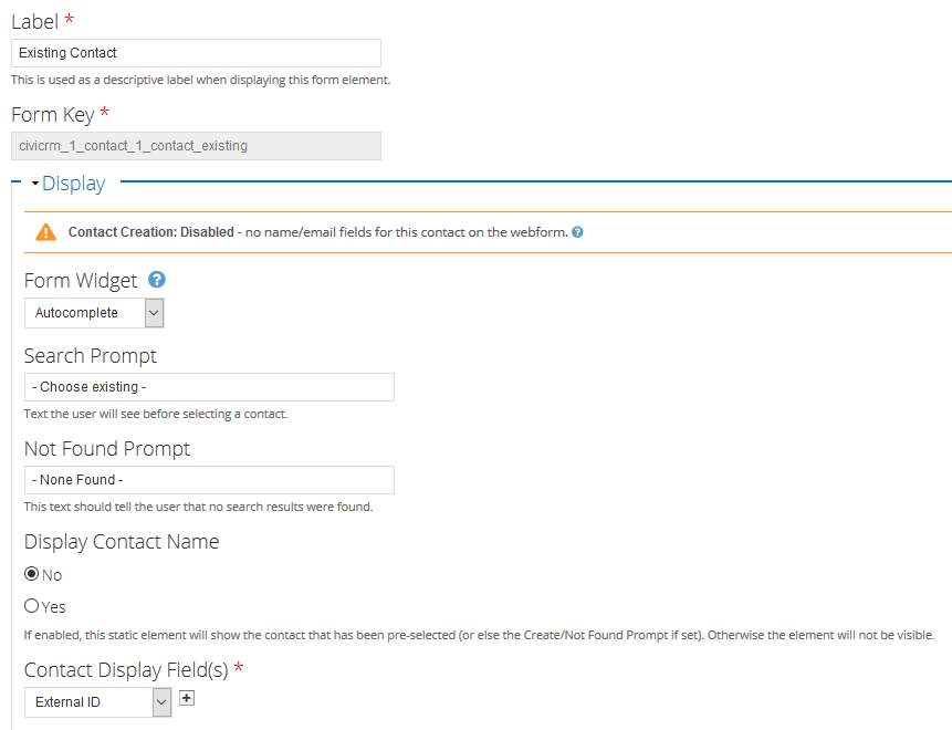 screenshot of component settings