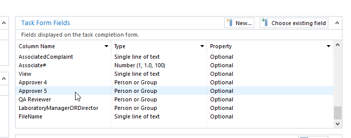 Created Task form field