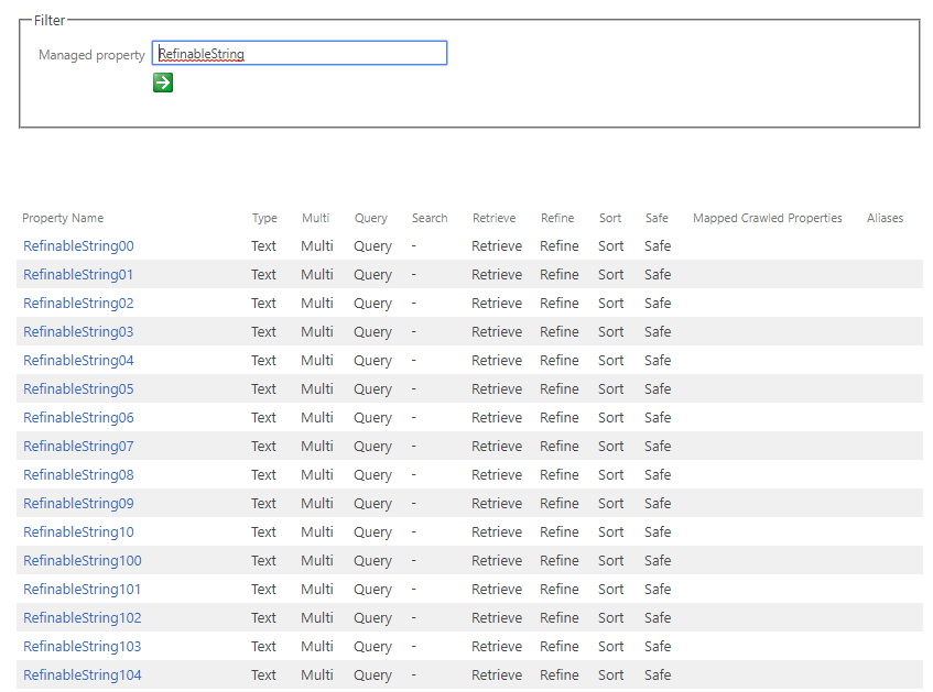 Search for default unused managed properties in the schema