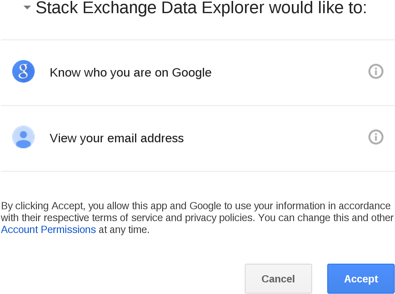 Google profile dialog