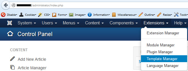 Joomla template manager