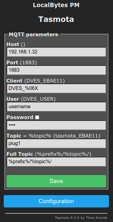 Tasmota MQTT Config 1