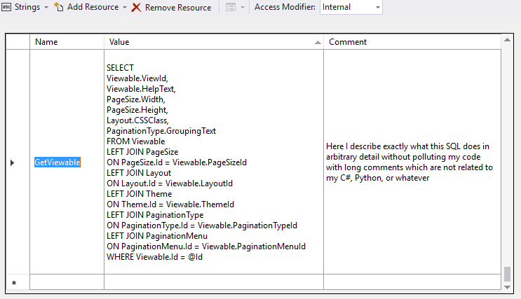 SQL in a resource