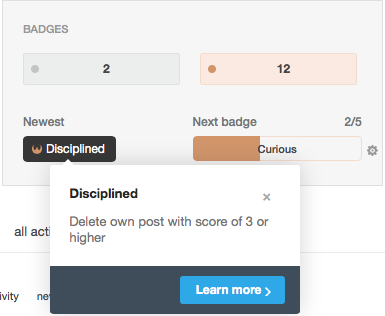 A screenshot of my brand spanking new “Disciplined” badge.