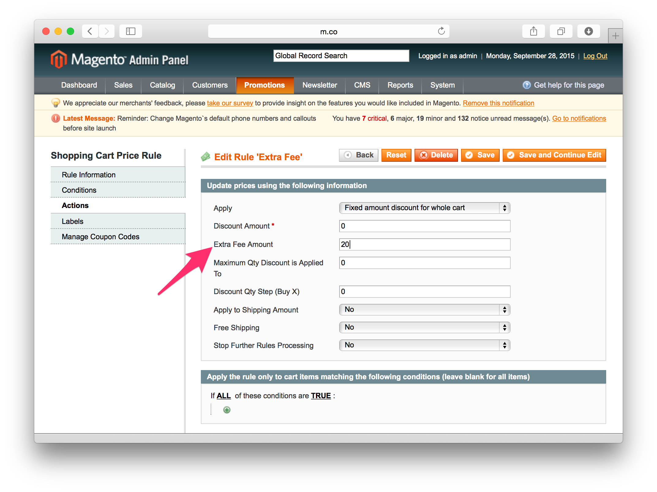 Extra Fee Based on Shopping Cart Price Rule