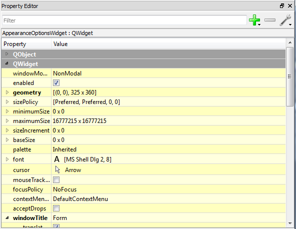 属性编辑器，Qt Designer