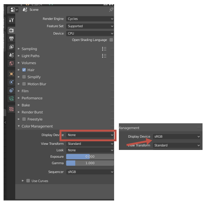 Render Properties > Color Management > Display Device