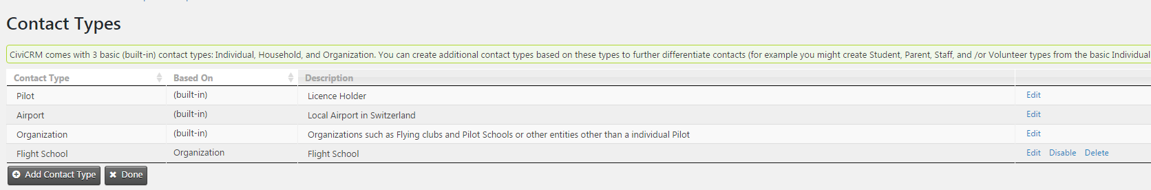 Contact type definitions