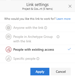 share folder link settings