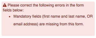 Mandatory fields missing error