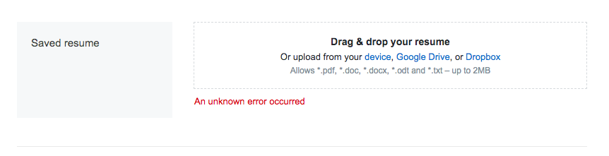 Error while uploading through Dropbox or Google Drive