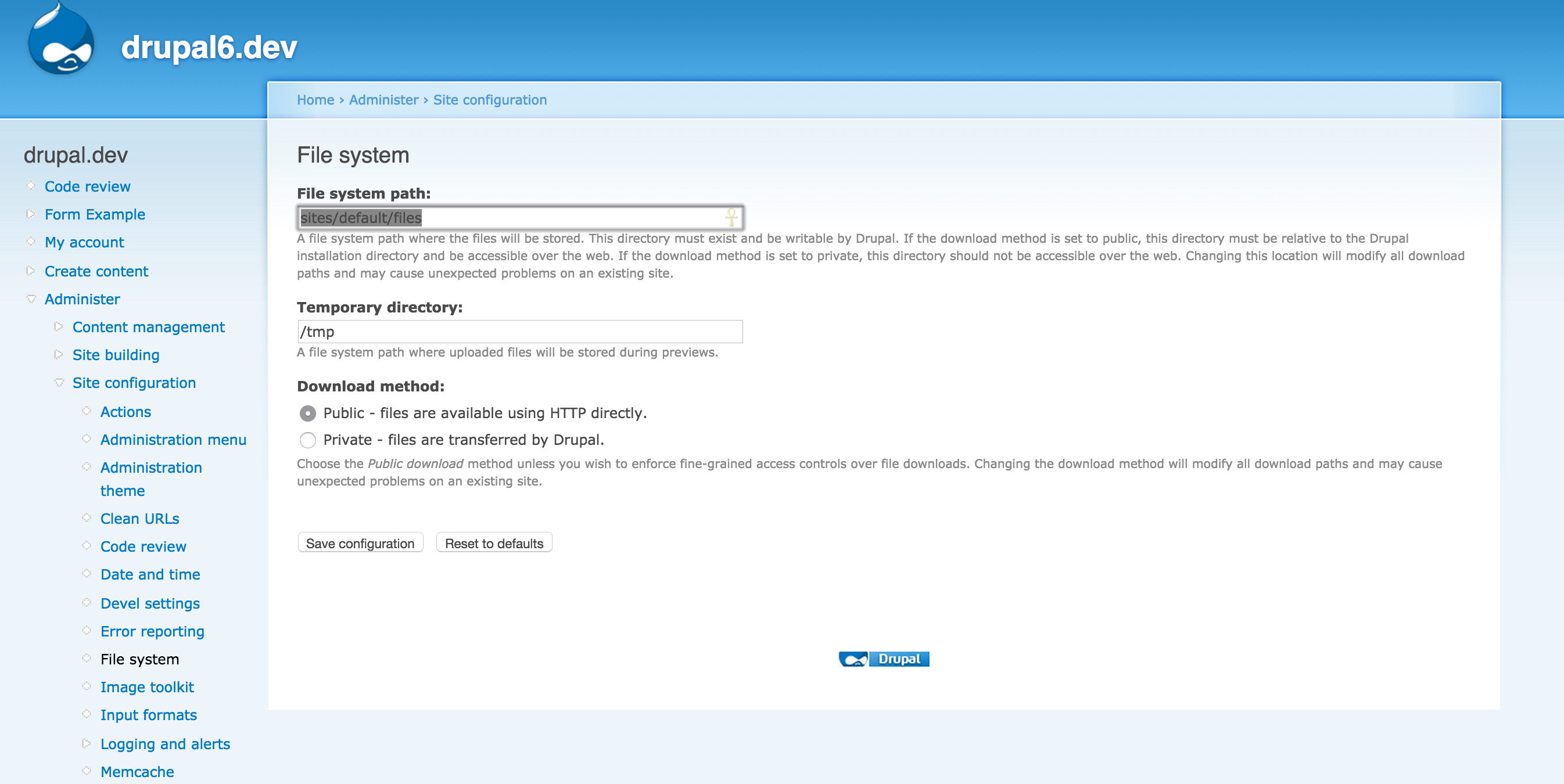 File System Configuration Page