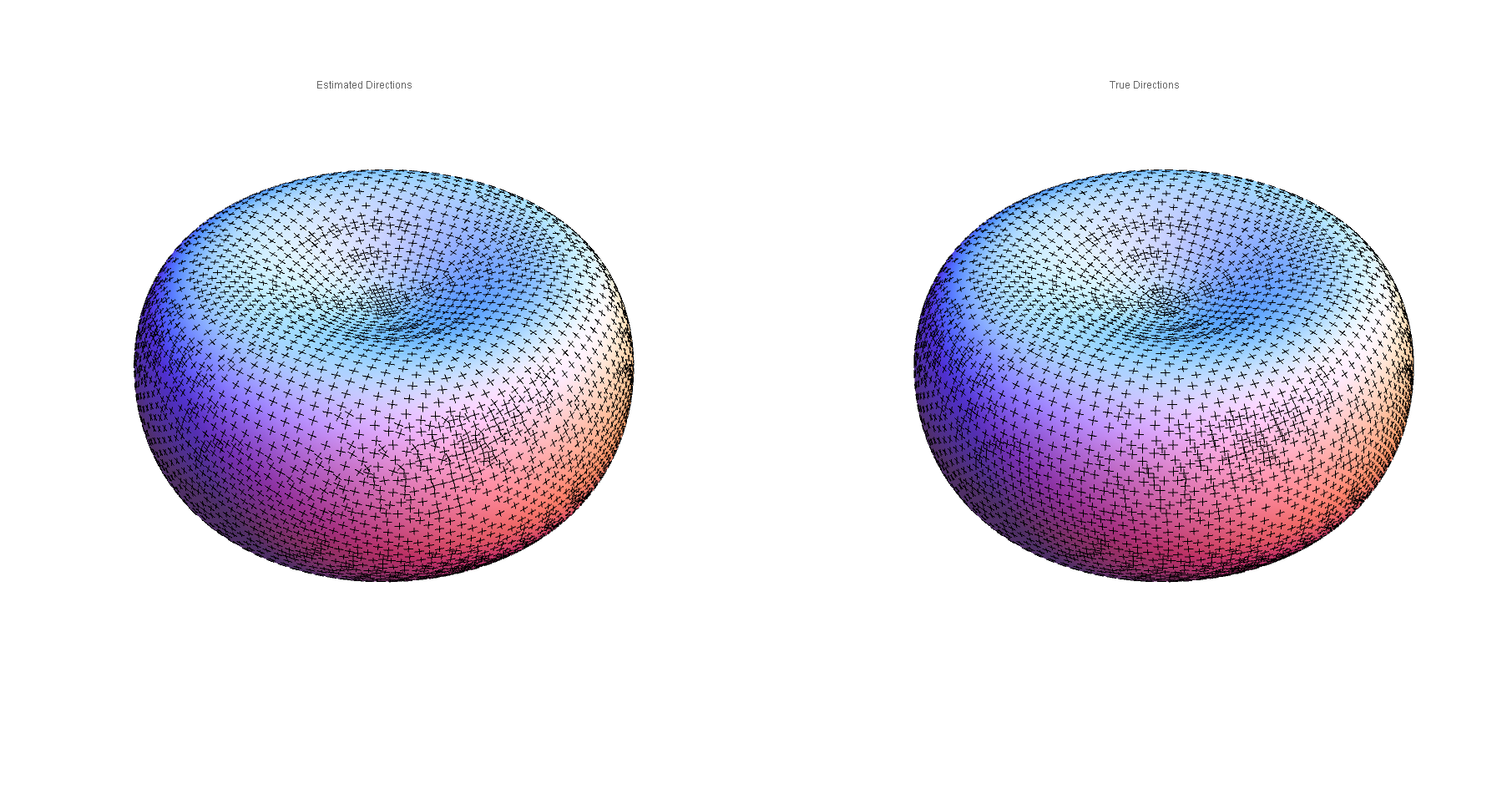 estimated and analytic principal directions for an erythrocyte surface