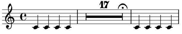 Multi-measure rest with fermata at right edge of rest symbol