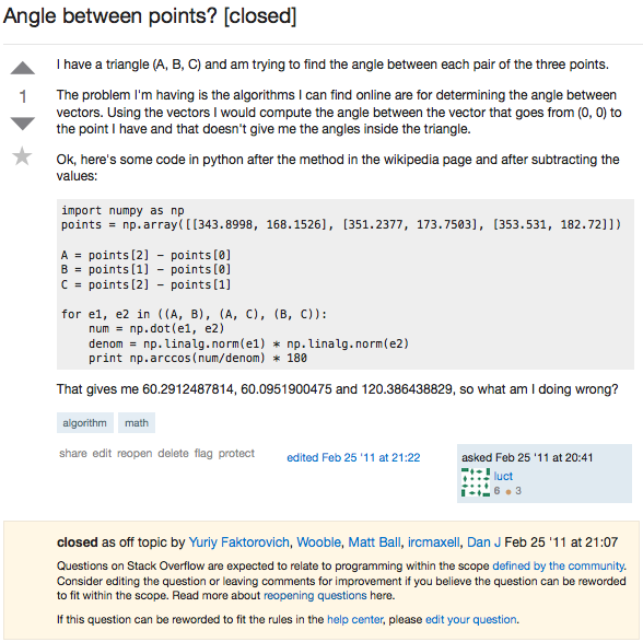 Angle between points?