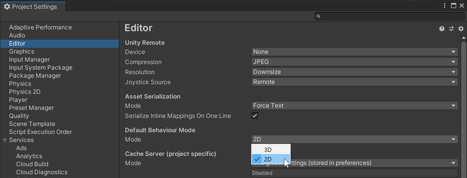 Screenshot of Project Settings