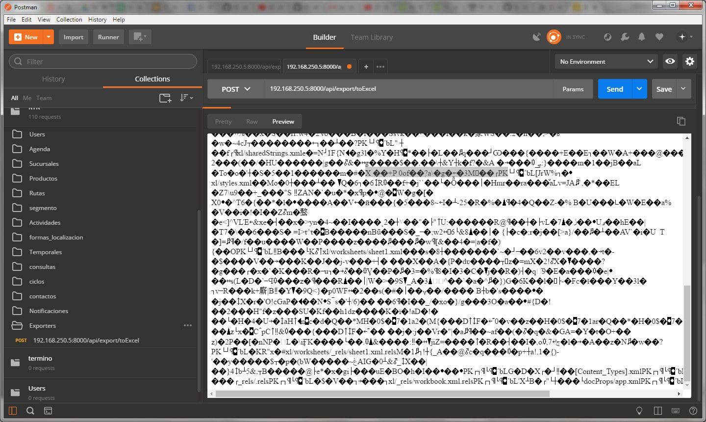 Exportar archivos en postman